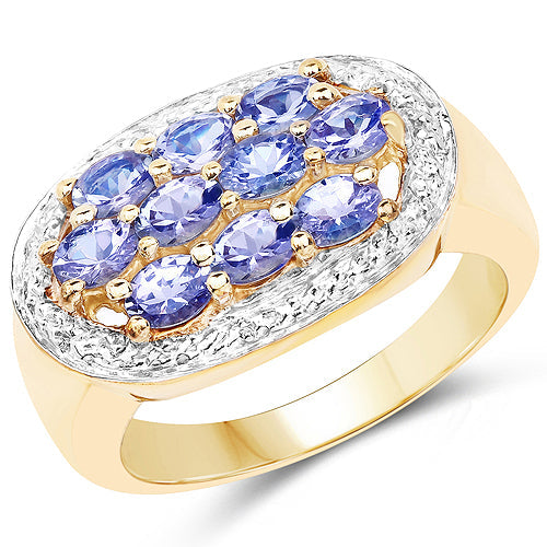 Bids.com 14K Yellow Gold Plated 1.70 Carat Genuine Tanzanite .925 Sterling Silver Ring Rings