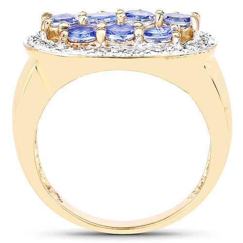 Bids.com 14K Yellow Gold Plated 1.70 Carat Genuine Tanzanite .925 Sterling Silver Ring Rings