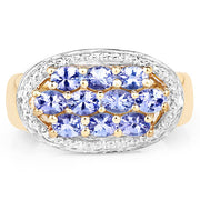 Bids.com 14K Yellow Gold Plated 1.70 Carat Genuine Tanzanite .925 Sterling Silver Ring Rings