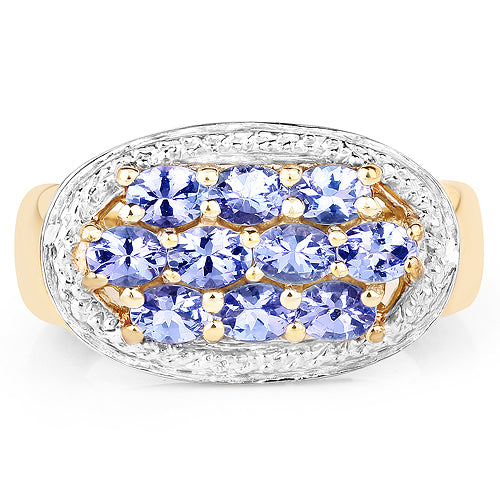 Bids.com 14K Yellow Gold Plated 1.70 Carat Genuine Tanzanite .925 Sterling Silver Ring Rings