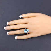 Bids.com 8.84 Carat Genuine Aquamarine and White Diamond 14K White Gold Ring Rings