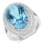 Bids.com 12.89 Carat Genuine Aquamarine and White Diamond 14K White Gold Ring Rings