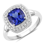 Bids.com 2.26 Carat Genuine Tanzanite and White Diamond 14K White Gold Ring Rings