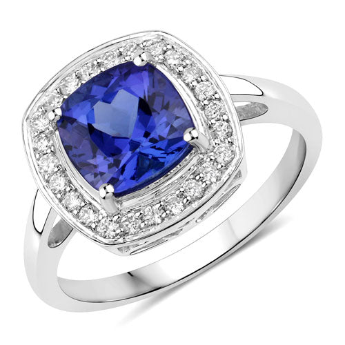 Bids.com 2.26 Carat Genuine Tanzanite and White Diamond 14K White Gold Ring Rings