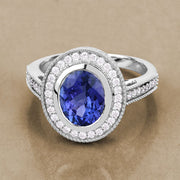 Bids.com 2.94 Carat Genuine Tanzanite and White Diamond 14K White Gold Ring Rings