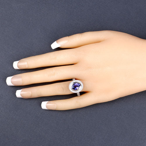 Bids.com 2.94 Carat Genuine Tanzanite and White Diamond 14K White Gold Ring Rings