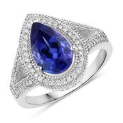 Bids.com 2.60 Carat Genuine Tanzanite and White Diamond 14K White Gold Ring Rings