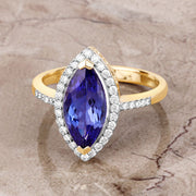 Bids.com 2.33 Carat Genuine Tanzanite and White Diamond 14K Yellow Gold Ring Rings
