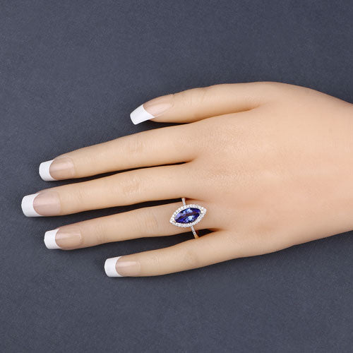 Bids.com 2.33 Carat Genuine Tanzanite and White Diamond 14K Yellow Gold Ring Rings