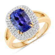 Bids.com 3.33 Carat Genuine Tanzanite and White Diamond 14K Yellow Gold Ring Rings