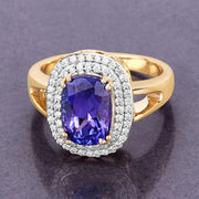 Bids.com 3.33 Carat Genuine Tanzanite and White Diamond 14K Yellow Gold Ring Rings