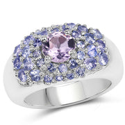 Bids.com 2.43 Carat Genuine Amethyst and Tanzanite .925 Sterling Silver Ring Rings