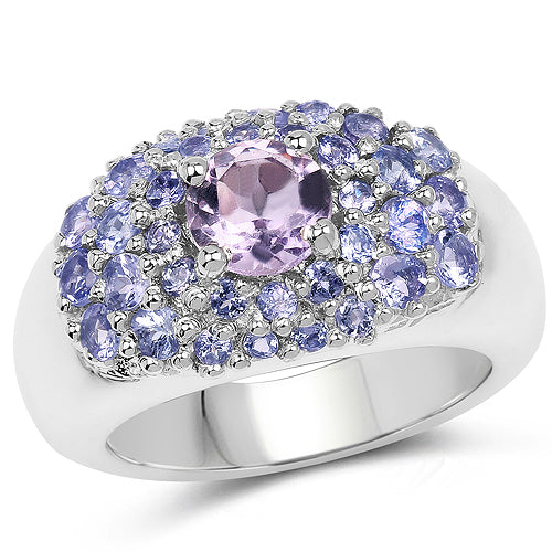 Bids.com 2.43 Carat Genuine Amethyst and Tanzanite .925 Sterling Silver Ring Rings