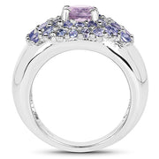 Bids.com 2.43 Carat Genuine Amethyst and Tanzanite .925 Sterling Silver Ring Rings