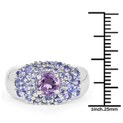 Bids.com 2.43 Carat Genuine Amethyst and Tanzanite .925 Sterling Silver Ring Rings