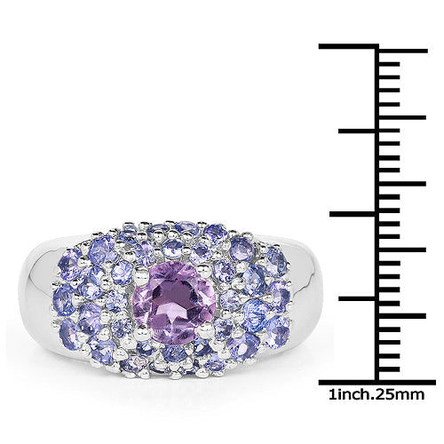 Bids.com 2.43 Carat Genuine Amethyst and Tanzanite .925 Sterling Silver Ring Rings