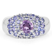 Bids.com 2.43 Carat Genuine Amethyst and Tanzanite .925 Sterling Silver Ring Rings