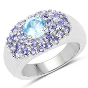 Bids.com 2.78 Carat Genuine Blue Topaz and Tanzanite .925 Sterling Silver Ring Rings