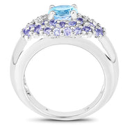 Bids.com 2.78 Carat Genuine Blue Topaz and Tanzanite .925 Sterling Silver Ring Rings