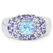 Bids.com 2.78 Carat Genuine Blue Topaz and Tanzanite .925 Sterling Silver Ring Rings
