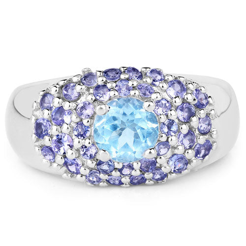 Bids.com 2.78 Carat Genuine Blue Topaz and Tanzanite .925 Sterling Silver Ring Rings