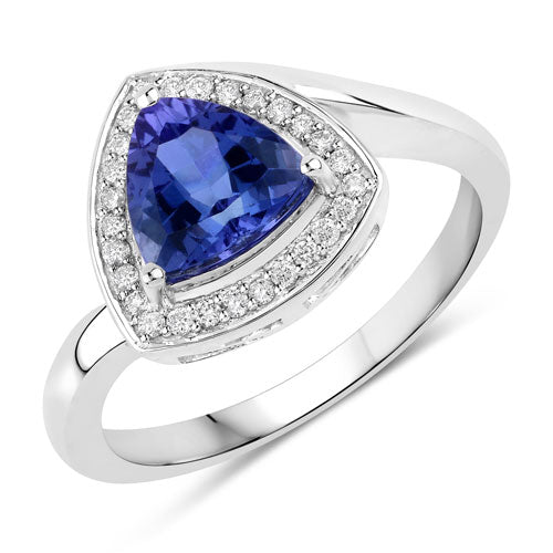 Bids.com 1.48 Carat Genuine Tanzanite and White Diamond 14K White Gold Ring Rings