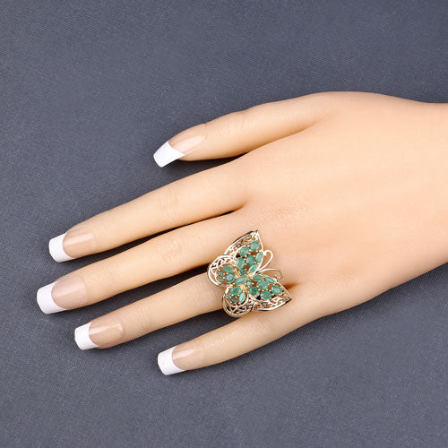 Bids.com 2.09 Carat Genuine Emerald .925 Sterling Silver Ring Rings