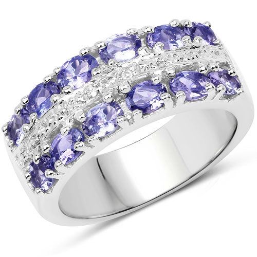 Bids.com 2.05 Carat Genuine Tanzanite and White Topaz .925 Sterling Silver Ring Rings