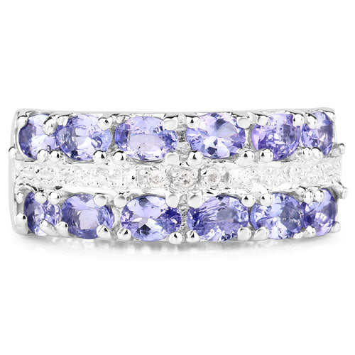 Bids.com 2.05 Carat Genuine Tanzanite and White Topaz .925 Sterling Silver Ring Rings