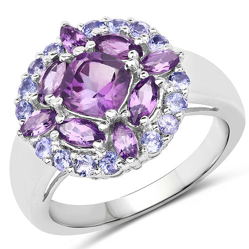 Bids.com 2.19 Carat Genuine Amethyst and Tanzanite .925 Sterling Silver Ring Rings