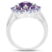Bids.com 2.19 Carat Genuine Amethyst and Tanzanite .925 Sterling Silver Ring Rings