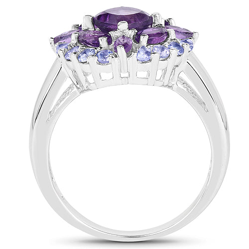Bids.com 2.19 Carat Genuine Amethyst and Tanzanite .925 Sterling Silver Ring Rings