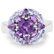 Bids.com 2.19 Carat Genuine Amethyst and Tanzanite .925 Sterling Silver Ring Rings