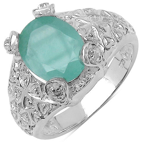 Bids.com 2.52 Carat Genuine Emerald & White Topaz .925 Sterling Silver Ring Rings