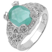 Bids.com 2.52 Carat Genuine Emerald & White Topaz .925 Sterling Silver Ring Rings