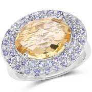 Bids.com 5.78 Carat Genuine Citrine and Tanzanite .925 Sterling Silver Ring Rings