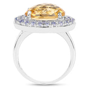 Bids.com 5.78 Carat Genuine Citrine and Tanzanite .925 Sterling Silver Ring Rings