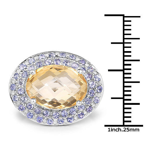 Bids.com 5.78 Carat Genuine Citrine and Tanzanite .925 Sterling Silver Ring Rings