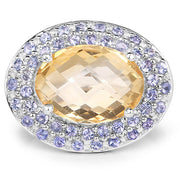Bids.com 5.78 Carat Genuine Citrine and Tanzanite .925 Sterling Silver Ring Rings