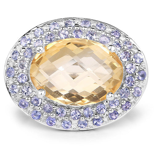 Bids.com 5.78 Carat Genuine Citrine and Tanzanite .925 Sterling Silver Ring Rings