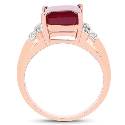 Bids.com 14K Rose Gold Plated 4.26 Carat Genuine Glass Filled Ruby and White Topaz .925 Sterling Silver Ring Rings