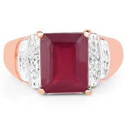 Bids.com 14K Rose Gold Plated 4.26 Carat Genuine Glass Filled Ruby and White Topaz .925 Sterling Silver Ring Rings