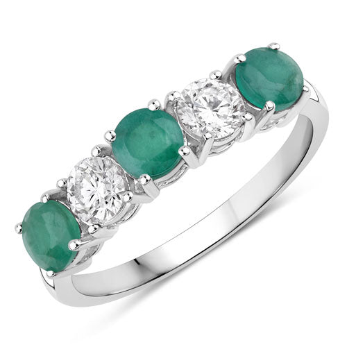 Bids.com 1.19 Carat Genuine Emerald and Lab Grown Diamond 14K White Gold Ring Rings