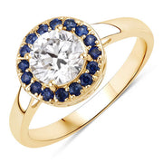 Bids.com 1.32 Carat Genuine Blue Sapphire and Lab Grown Diamond 14K Yellow Gold Ring Rings