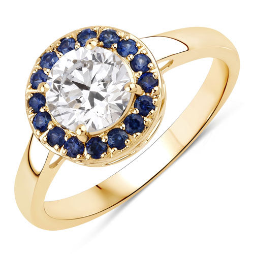 Bids.com 1.32 Carat Genuine Blue Sapphire and Lab Grown Diamond 14K Yellow Gold Ring Rings