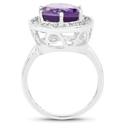 Bids.com 4.27 Carat Genuine Amethyst and White Topaz .925 Sterling Silver Ring Rings
