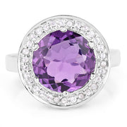 Bids.com 4.27 Carat Genuine Amethyst and White Topaz .925 Sterling Silver Ring Rings