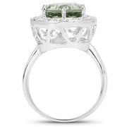 Bids.com 4.94 Carat Genuine Green Amethyst and White Topaz .925 Sterling Silver Ring Rings