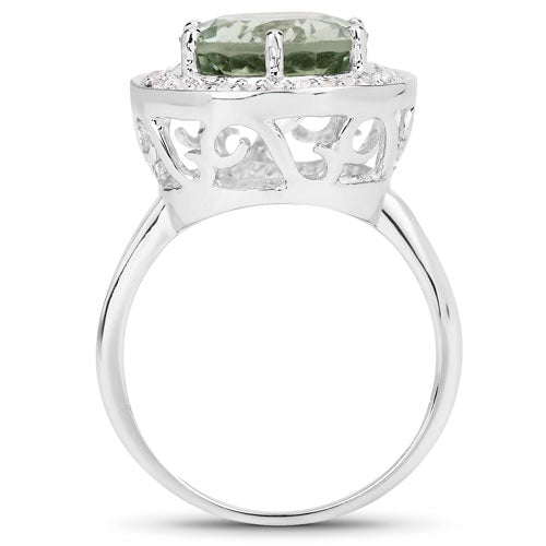 Bids.com 4.94 Carat Genuine Green Amethyst and White Topaz .925 Sterling Silver Ring Rings