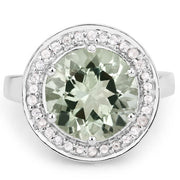 Bids.com 4.94 Carat Genuine Green Amethyst and White Topaz .925 Sterling Silver Ring Rings
